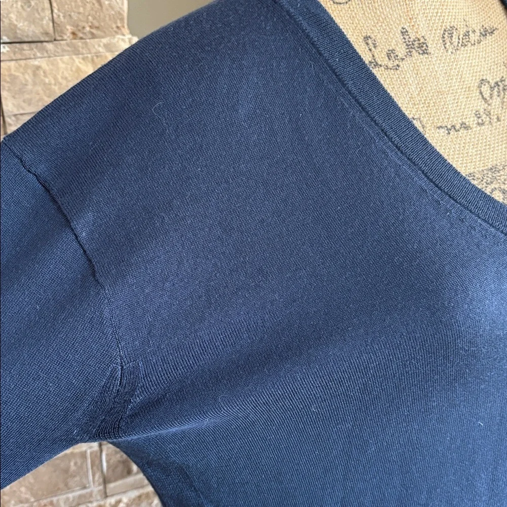 J. Crew 100% merino wool navy blue v-neckline flare sleeve hi lo sweater